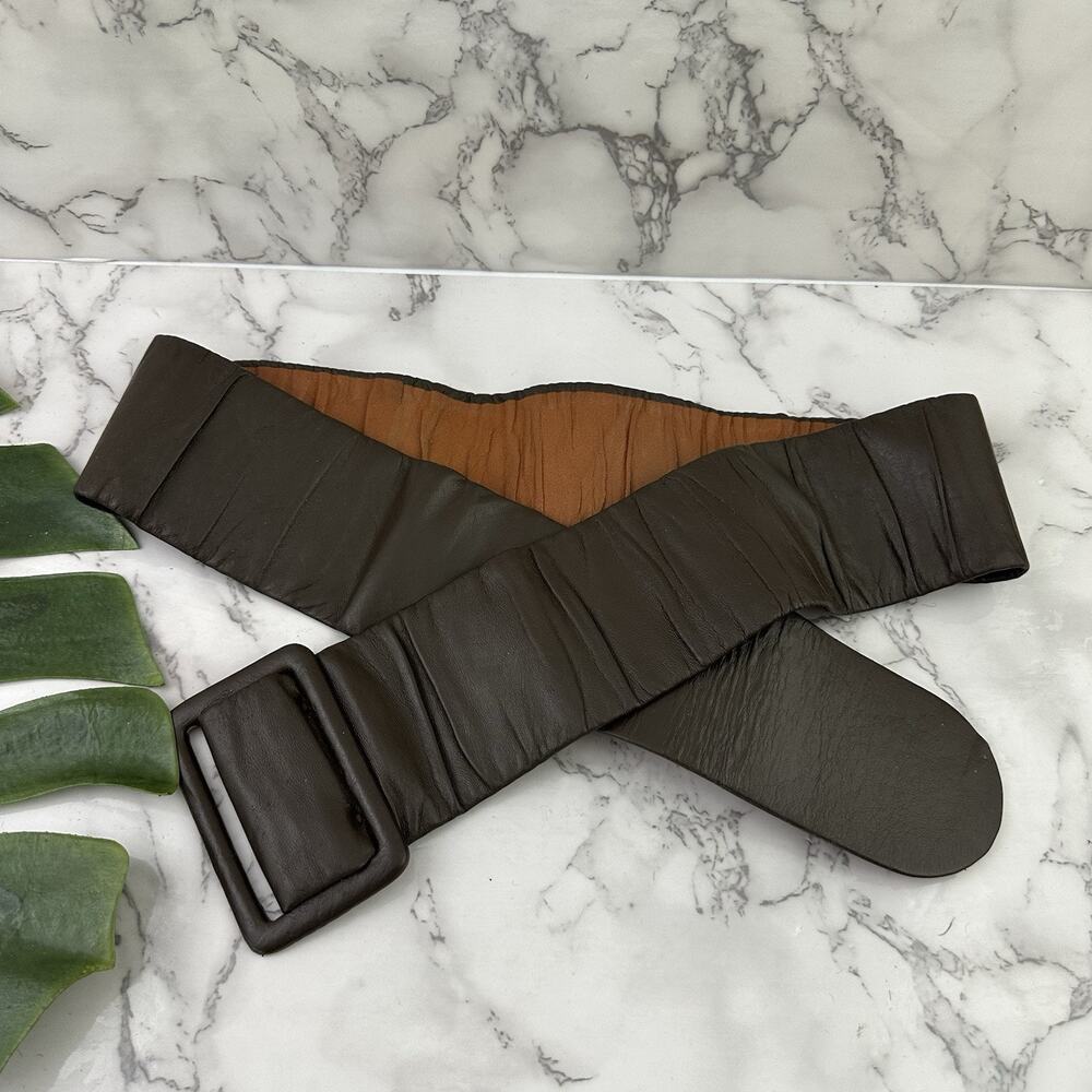 Calderon Womens Vintage 90s Wide Leather Waist Belt Size L Taupe Gray Chunky